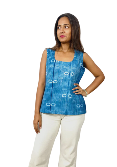 Handcrafted Shibori Cut Sleeves Cotton Top